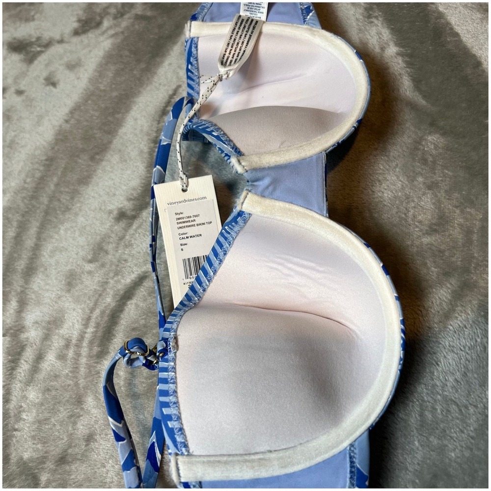 Vineyard Vines Calm Water Push Up Bikini Top Blue Adjustable Straps Small‎ - Picture 4 of 4
